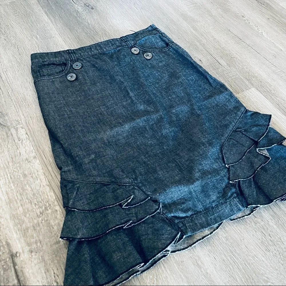 Anthropologie Ruffled Denim Pencil Skirt